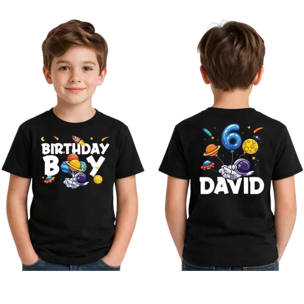 Personalized Austronaut Birthday Boy Matching Family T Shirts, Custom Matching Space Birthday Shirts For Family ET0494