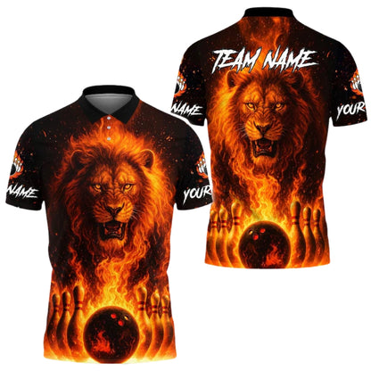 Custom Lion Flaming Men's Bowling Polo Shirt, Custom Lion Bowling Shirts For Team BE0167