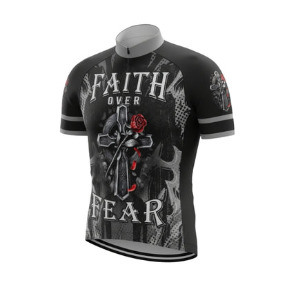 Faith Over Fear Cross And Rose Cycling Short Sleeve Jersey For Men, Christian Cycling Jerseys CG0531