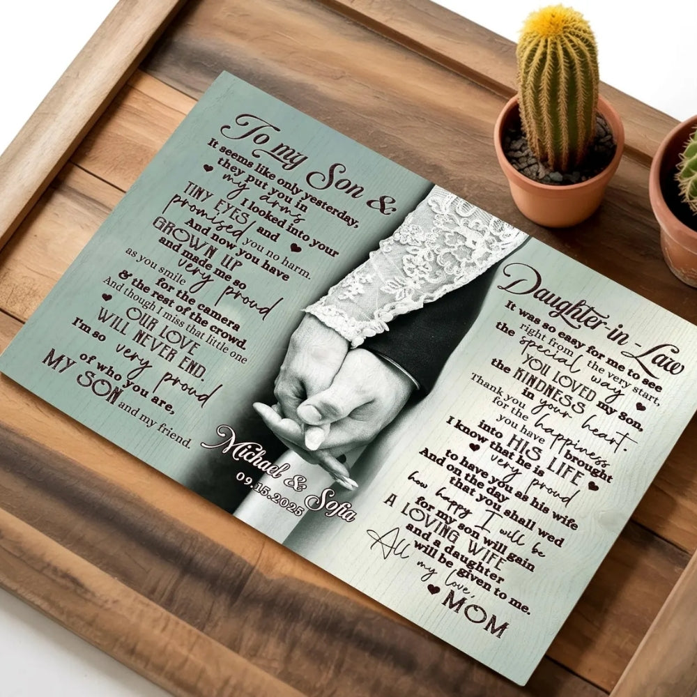 For My Son Will Gain A Loving Wife Personalized Wedding Canvas Gifts, Custom Wedding Engagement Canvas For Son And Daughter In Law WD0073