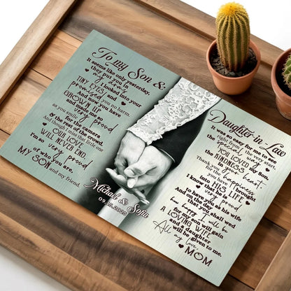 For My Son Will Gain A Loving Wife Personalized Wedding Canvas Gifts, Custom Wedding Engagement Canvas For Son And Daughter In Law WD0073