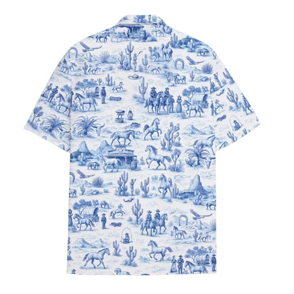 Vintage Cowboy Blue And White Hawaiian Shirt Mens, Western Cowboy Hawaiian Shirts HE0141