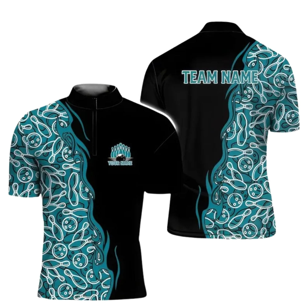 Custom Team Bowling Jersey For Men, Custom Black Purple Bowling Shirts BE0174