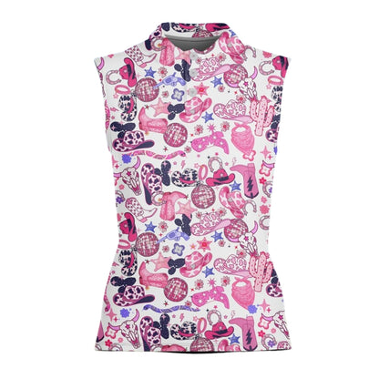 Pink Cowgirl Sleeveless Golf Shirt Ladies, Women's Western Golf Shirts GE0369