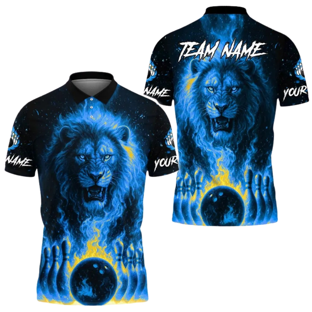 Custom Lion Flaming Men's Bowling Polo Shirt, Custom Lion Bowling Shirts For Team BE0167
