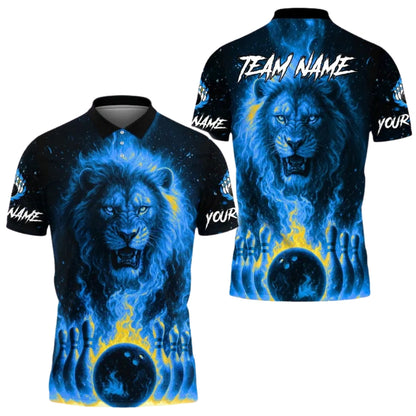 Custom Lion Flaming Men's Bowling Polo Shirt, Custom Lion Bowling Shirts For Team BE0167