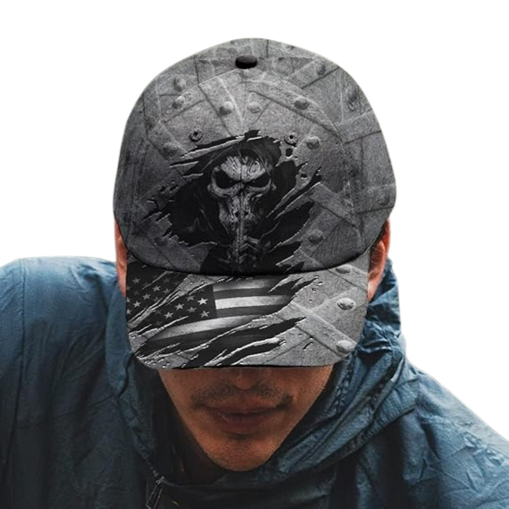 Skull 3D Baseball Cap, Skull American Flag 3D Print Caps Hats CP0169