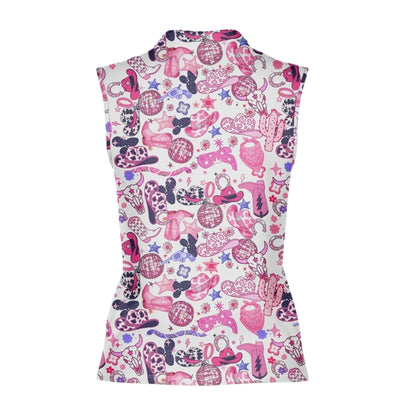 Pink Cowgirl Sleeveless Golf Shirt Ladies, Women's Western Golf Shirts GE0369