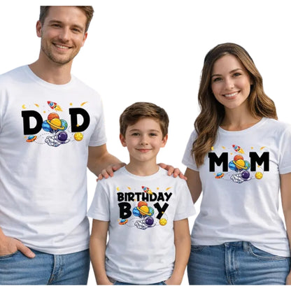 Personalized Austronaut Birthday Boy Matching Family T Shirts, Custom Matching Space Birthday Shirts For Family ET0494