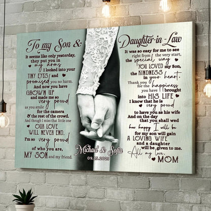 For My Son Will Gain A Loving Wife Personalized Wedding Canvas Gifts, Custom Wedding Engagement Canvas For Son And Daughter In Law WD0073