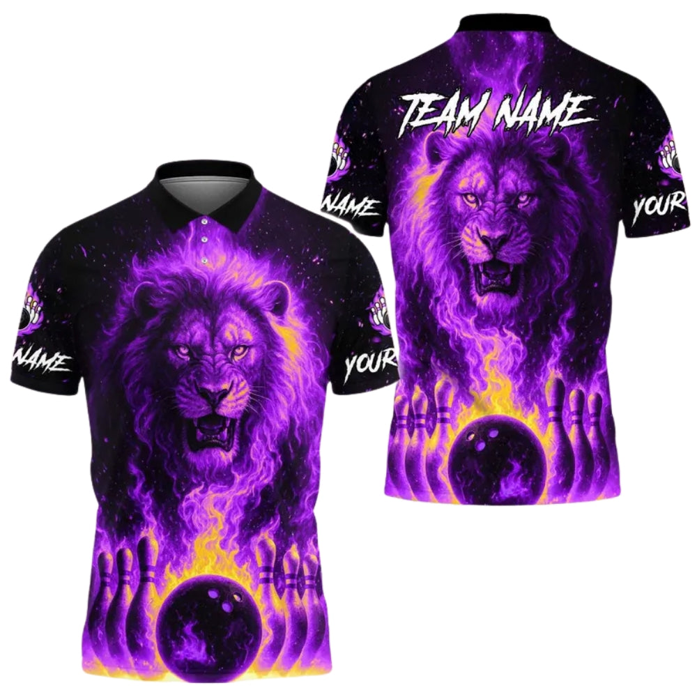 Custom Lion Flaming Men's Bowling Polo Shirt, Custom Lion Bowling Shirts For Team BE0167
