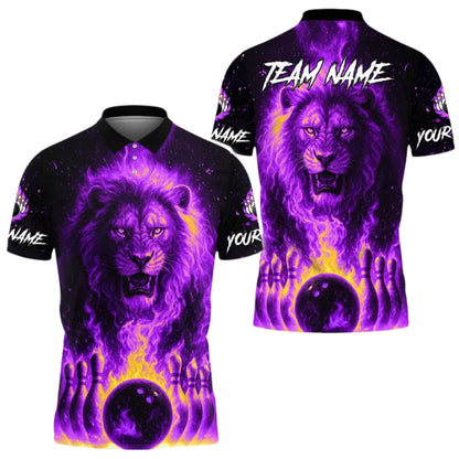 Custom Lion Flaming Men's Bowling Polo Shirt, Custom Lion Bowling Shirts For Team BE0167