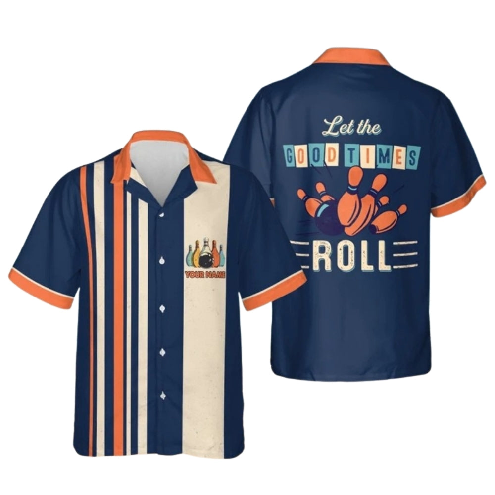 Let The Good Times Roll Custom Retro Hawaiian Bowling Shirt Men, Custom Fun Retro Bowling Shirts BE0175