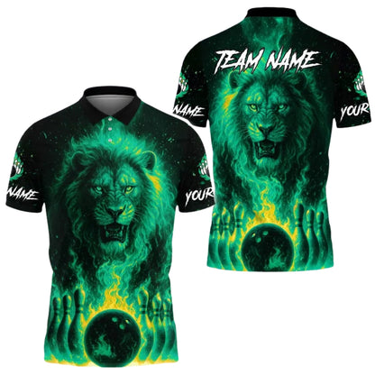 Custom Lion Flaming Men's Bowling Polo Shirt, Custom Lion Bowling Shirts For Team BE0167