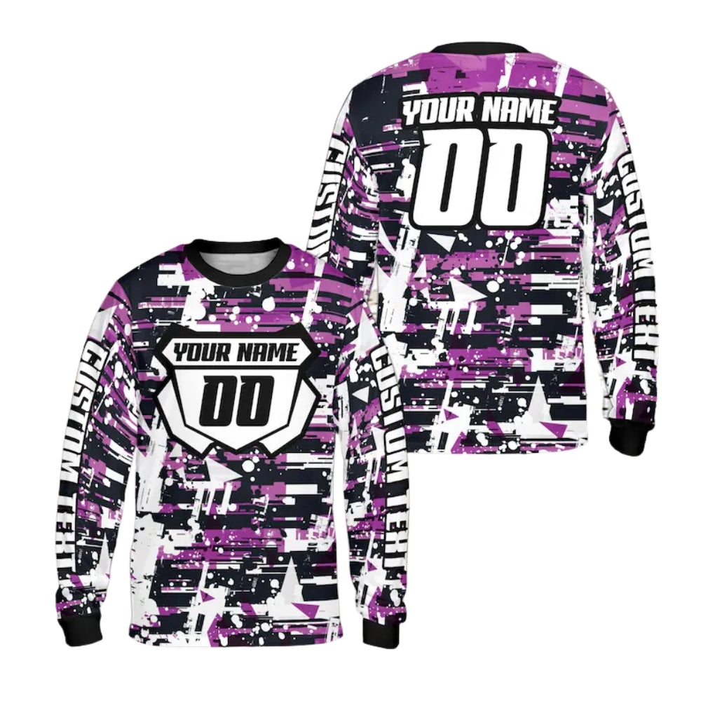 Custom Blue And White Grunge Long Sleeve Motocross Jersey For Men, Personalized Motocross Dirt Bkie Shirts ME0013