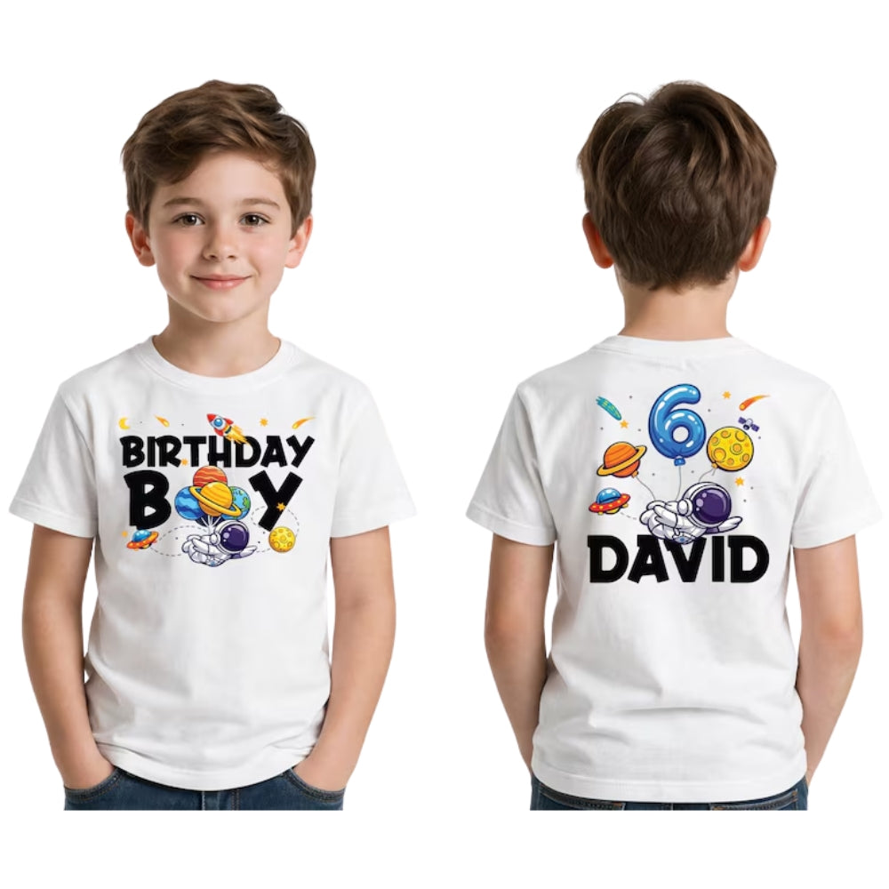 Personalized Austronaut Birthday Boy Matching Family T Shirts, Custom Matching Space Birthday Shirts For Family ET0494