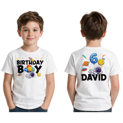 Personalized Austronaut Birthday Boy Matching Family T Shirts, Custom Matching Space Birthday Shirts For Family ET0494