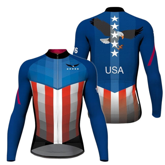 Eagle USA Flag Cycling Long Sleeve Jersey For Mens, Patriotic Cycling Jerseys CZ0051