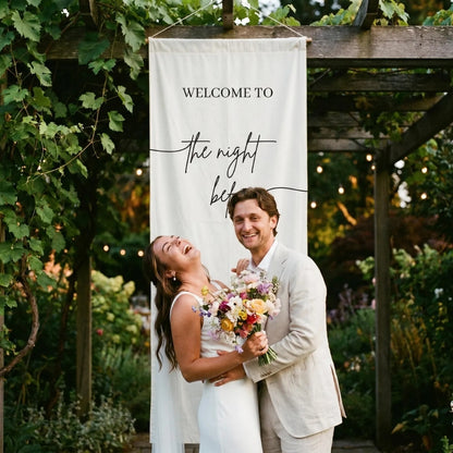 Personalized Rehearsal Dinner Fabric Welcome Banner, Custom The Night Before Welcome Sign WD0404