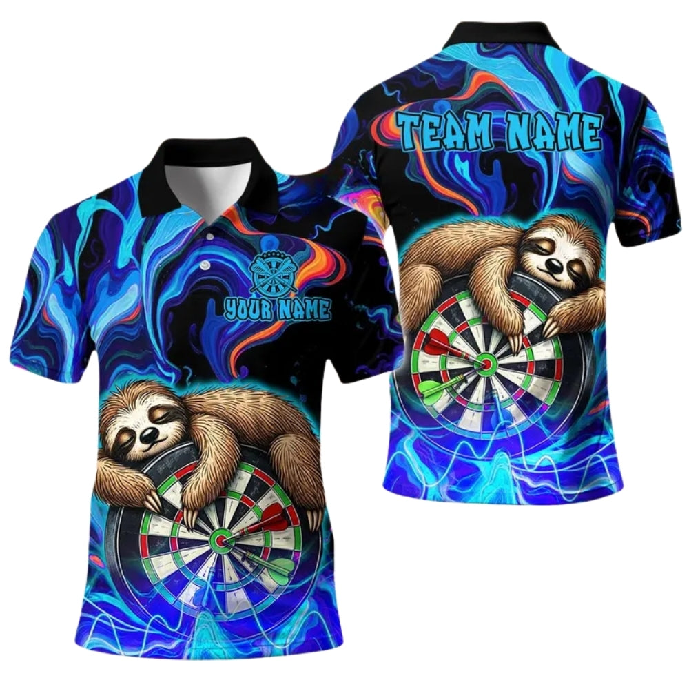 Sloth And Dartboard Custom Name Dart Polo Shirt For Men, Custom Sloth Darts Team Shirts DE0094