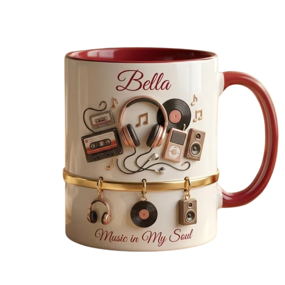 Music In My Soul Custom Name 3D Printed Coffee Mug, Personalized Music Lovers Mug Cup ET0109