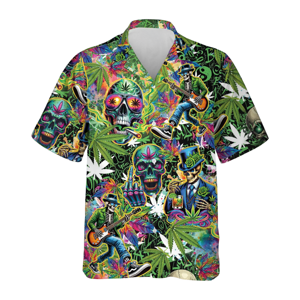 Skeleton Rock And Roll Green Hawaiian Shirt For Men, Skull Hawaiian Shirts HE0585