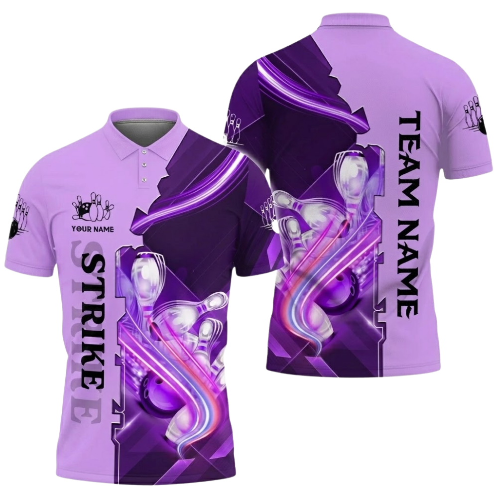 Custom Team Strike Blue Bowling Polo Shirt For Men, Custom Bowling Team Shirts BZ0506