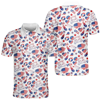 Golf Pattern American Flag Mens Golf Polo Shirt, Patriotic Fourth Of July Golf Shirts GE0566