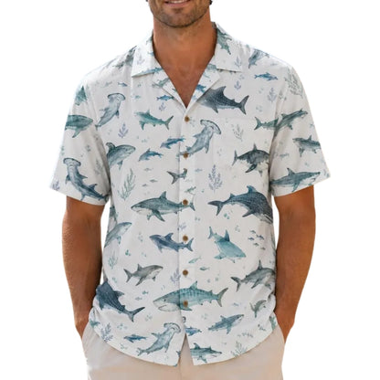 Shark Blue White Hawaiian Shirt For Men And Women, Shark Lover Hawaiian Shirts HE0412