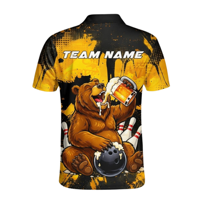 Custom Bear And Beer Bowling Polo Shirt For Men, Custom Bear Bowling Team Shirt BZ0926
