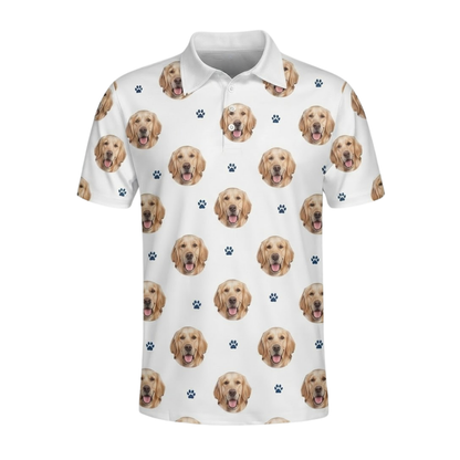 Custom Dog Photo Men's White Golf Polo Shirt, Custom Pet Face Golf Shirt GE0607