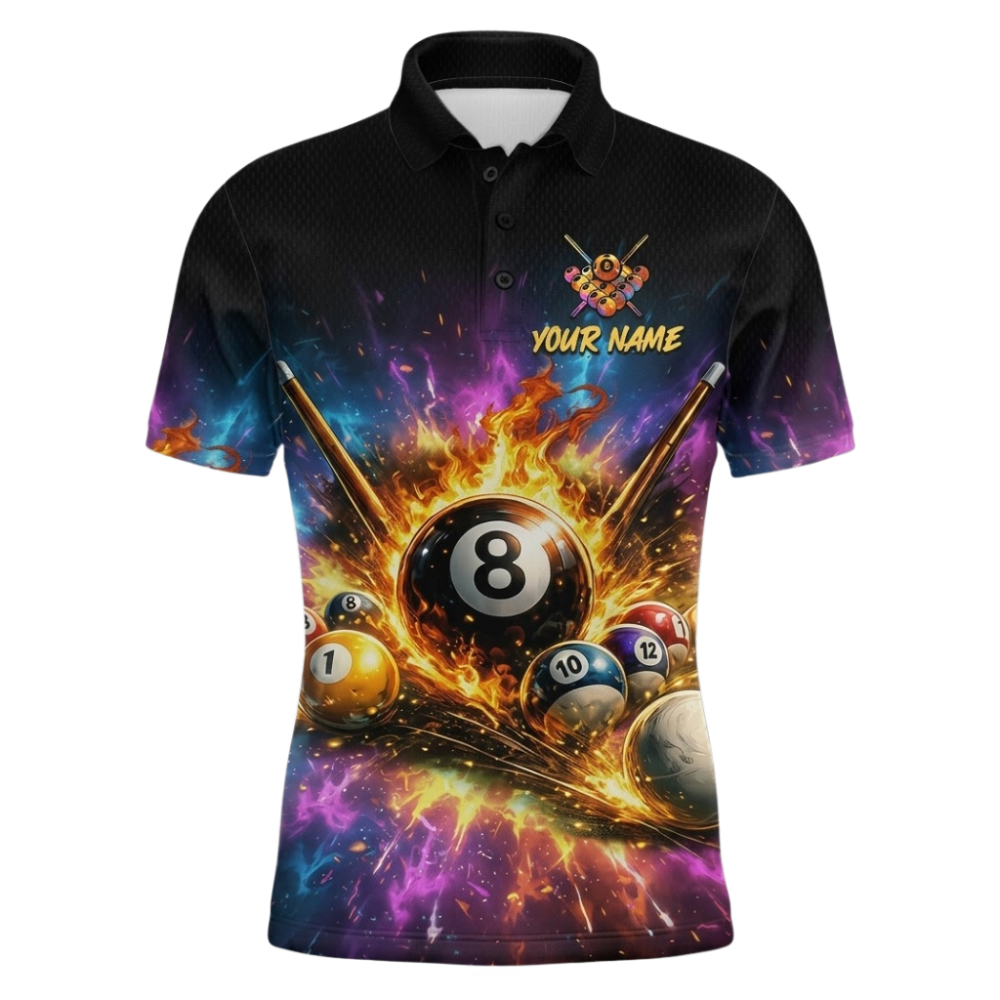 Custom Flame Billiard Men's Polo Shirts, Custom Flame Team Billiard Shirts BIZ0329