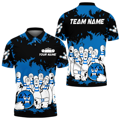Custom Angry Ball And Scary Pins Men's Bowling Polo Shirt Black Red, Custom Funny Bowling Team Shirts BE0212