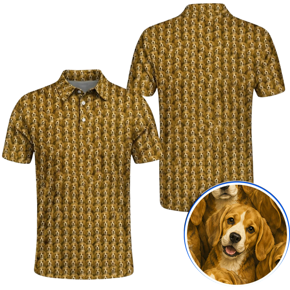Beagle Hound Mens Yellow Golf Polo Shirt, Beagle Dog Golf Shirt GZ0389