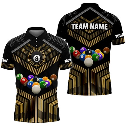 Custom Team 8 Ball Black Blue Billiard Men Polo Shirt, Custom Billiard Team Shirts BIZ0312