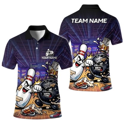 Custom Beer Funny Pin Ball Bowling Polo Shirt For Men, Custom Beer Bowling Team Shirts BE0253