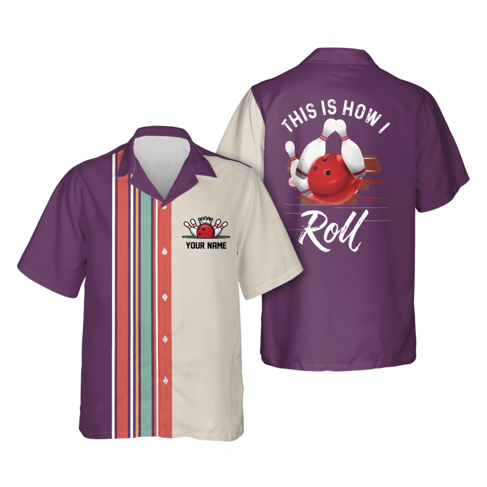 This Is How I Roll Custom Black Beige Bowling Hawaiian Shirts For Men, Custom Funny Bowling Shirts HB0199