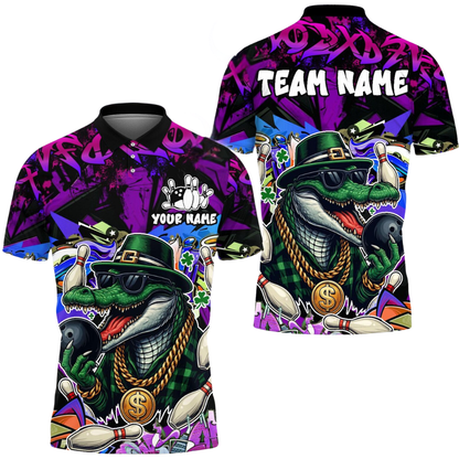 Custom Funny Crocodile Bowling Mens Polo Shirt Green, Custom Crocodile Bowling Team Shirts BE0207