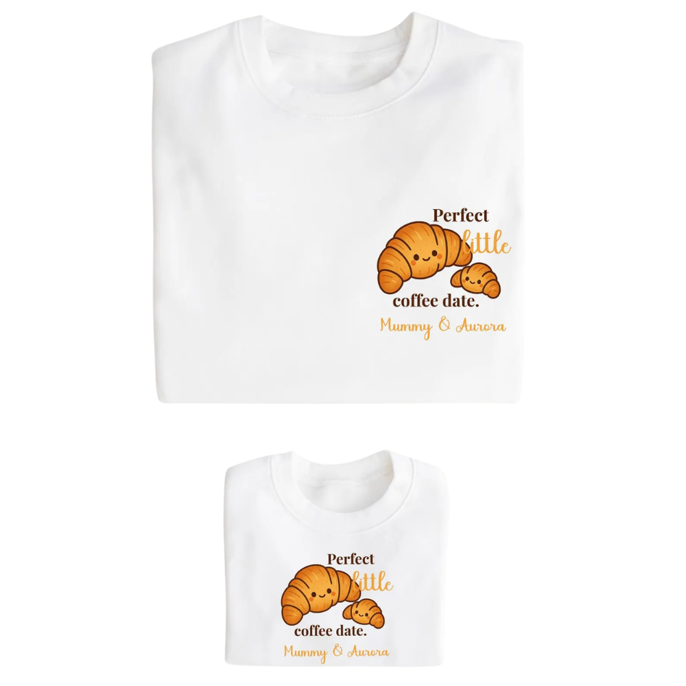 Perfect Little Coffee Date Matching Croissant Sweatshirt For Mom And Baby, Custom Croissant Mommy And Me Sweatshirts ET1446