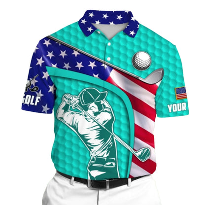 Custom American Flag Golf Polo Shirt Mens Green, Custom Name Patriotic Golf Shirts For 4th Of July GZ0247