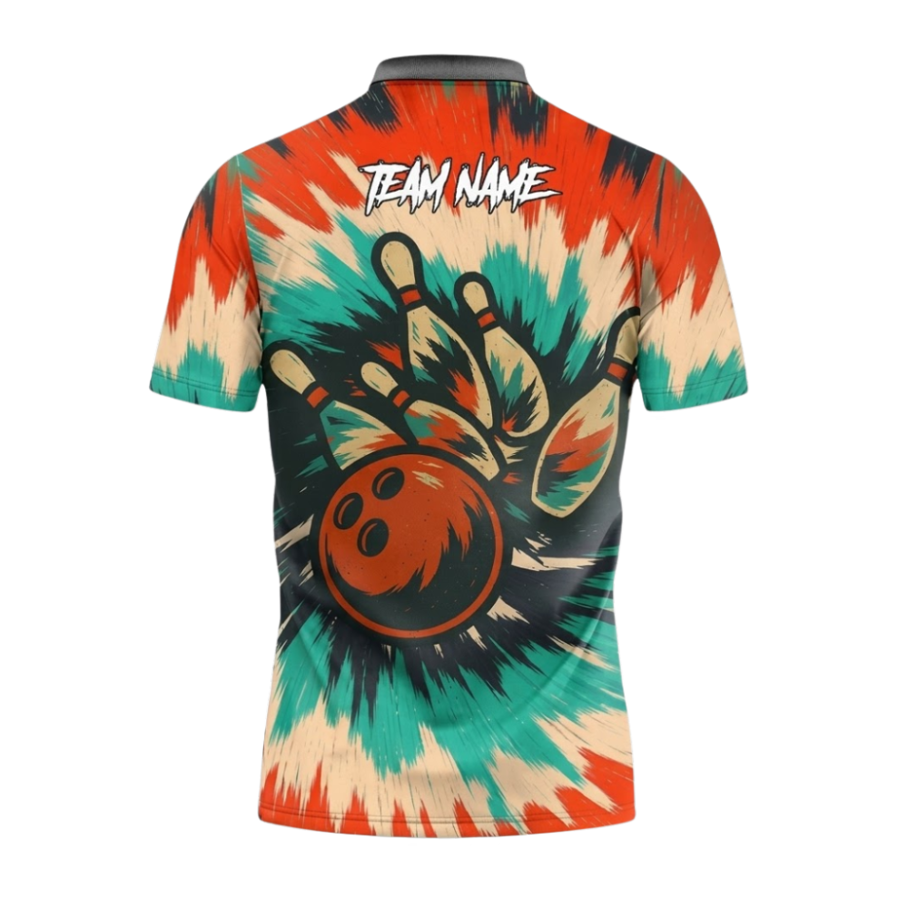 Custom Tie Dye Men's Polo Bowling Shirts, Custom Tie Dye Bowling Shirts For Team BZ1074