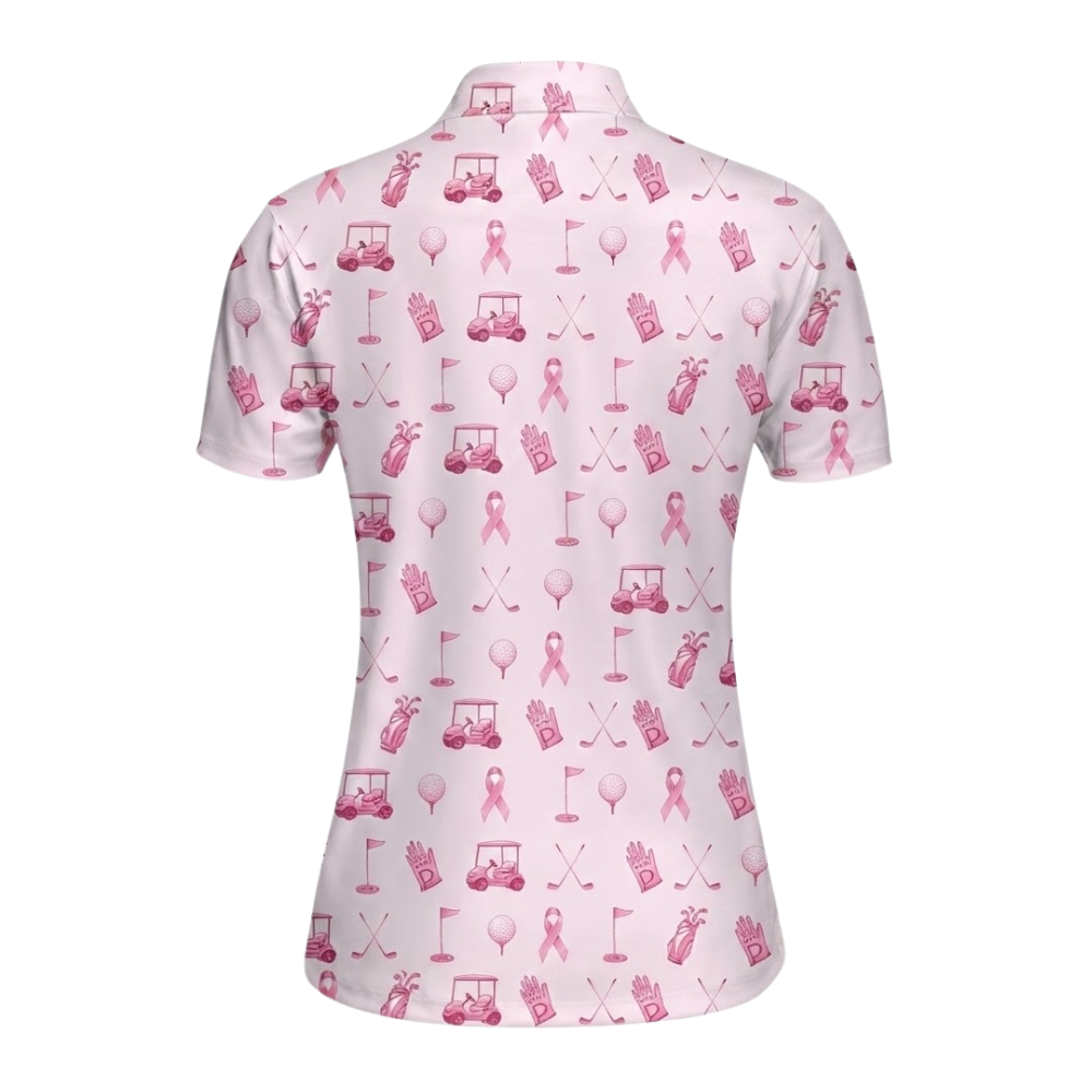Women's Pink Ribbon Golf Polo Shirt, Breast Cancer Golf Shirt For Ladies GE0573
