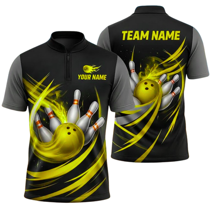 Custom Team Black Cyan Bowling Jersey For Men, Custom Bowling Shirt BZ0764