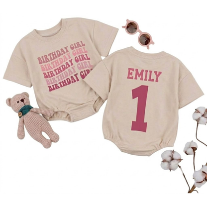 Personalized 1st Birthday Girl T Shirt Bubble Romper, Custom First Birthday Baby Girl Romper BB0251