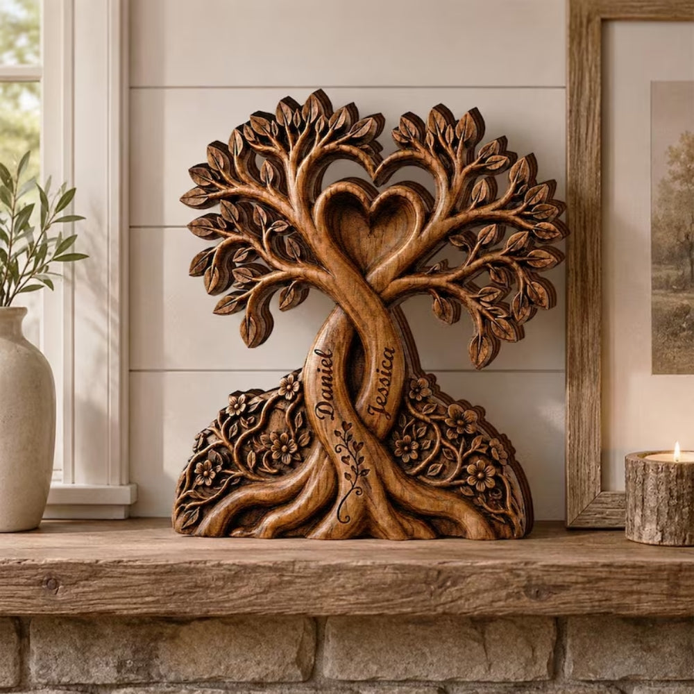 Custom Couple Name Tree Heart Layer Wooden Block, Personalized Wedding Keepsake Wooden Plaque WD0927