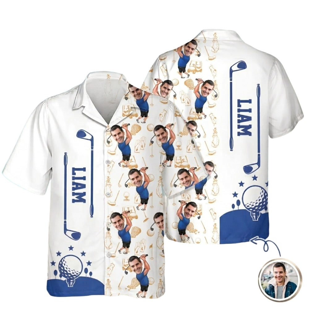 Custom Photo And Name Golfer Hawaiian Shirt For Mens, Custom Face Golf Hawaiian Shirts HE0490