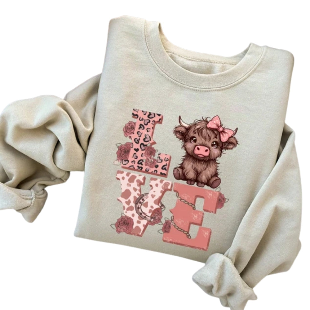 Valentines Highland Cow Love Sweatshirt, Western Valentine Sweatshirt 2D0776