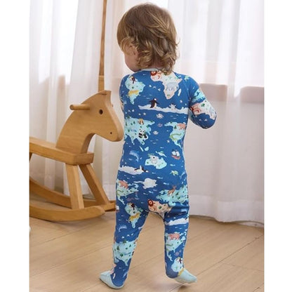 Animal Map Blue Baby Convertible Zippy Romper, Animal Lover Baby Romper Convertible BB0366