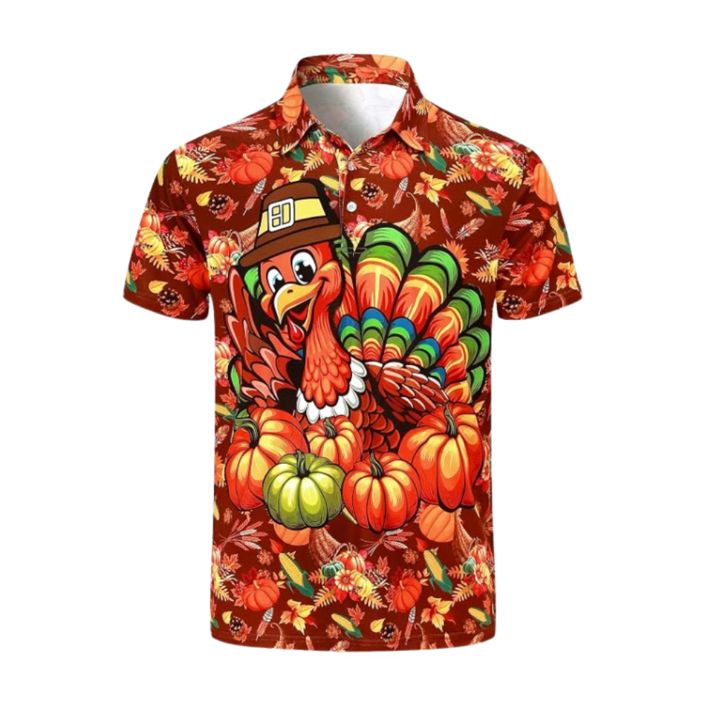 Turkey Pumpkin Men's Red Golf Polo Shirt, Thanksgiving Golf Shirts GZ0443