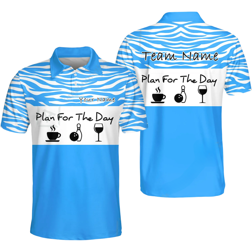 Plan For The Day Custom Mens Pink White Bowling Polo Shirt, Custom Funny Bowling Team Shirt BZ0777